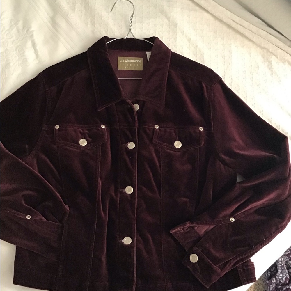 Liz Claiborne:Velveteen Burgandy Jean Style Jacket